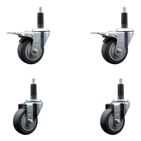 Service Caster 3.5'' Thermoplastic Rubber Swivel 1'' Expanding Stem Caster Set 2 Total Lock Brakes, 4PK SCC-EXTTL20S3514-TPRB-2-S-2-1